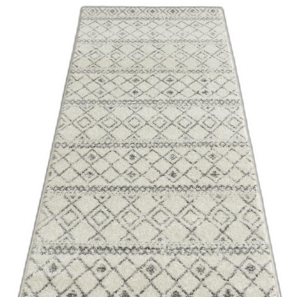 10' Gray Geometric Berber Power Loom Runner Rug