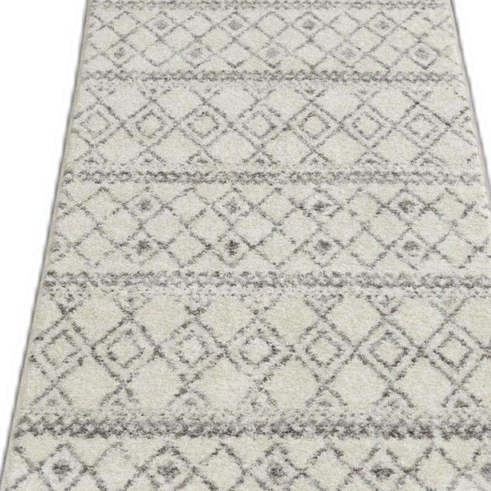 10' Gray Geometric Berber Power Loom Runner Rug