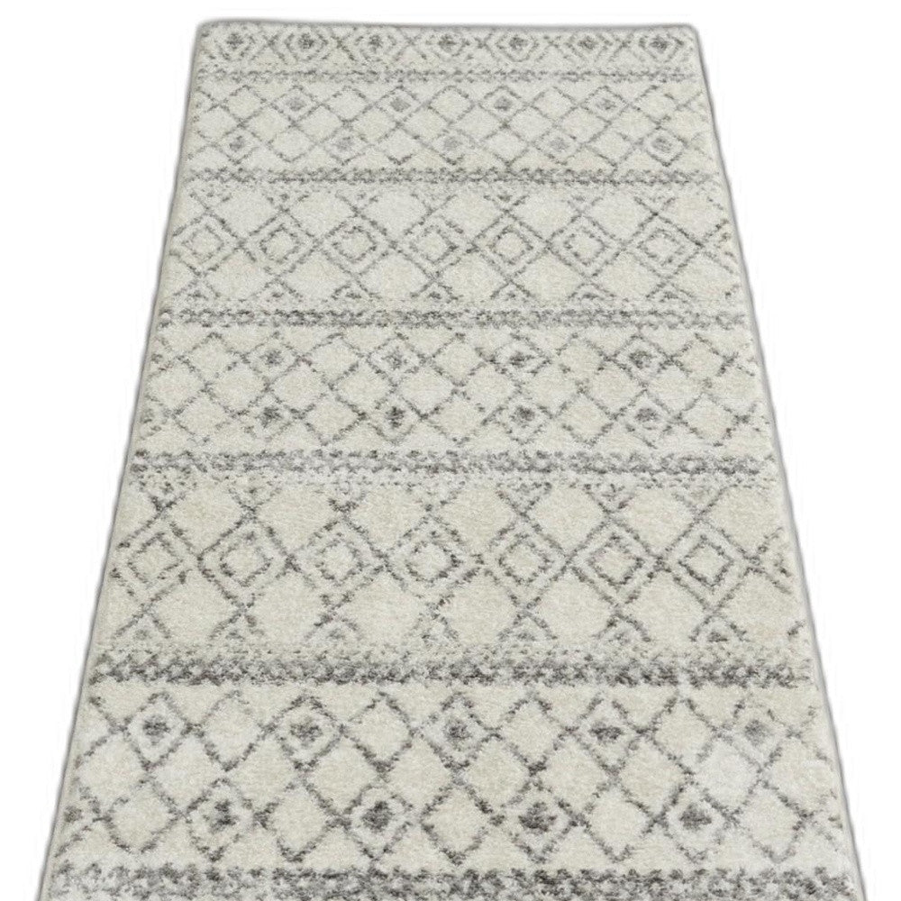 10' Gray Geometric Berber Power Loom Runner Rug