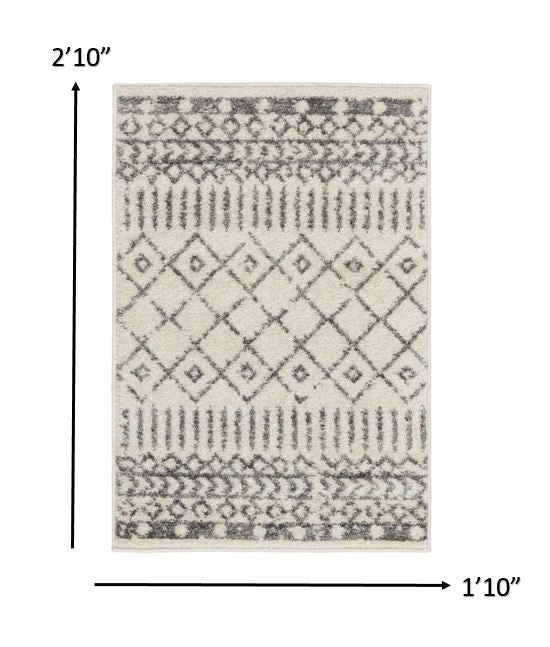 2' X 3' Gray Geometric Power Loom Area Rug