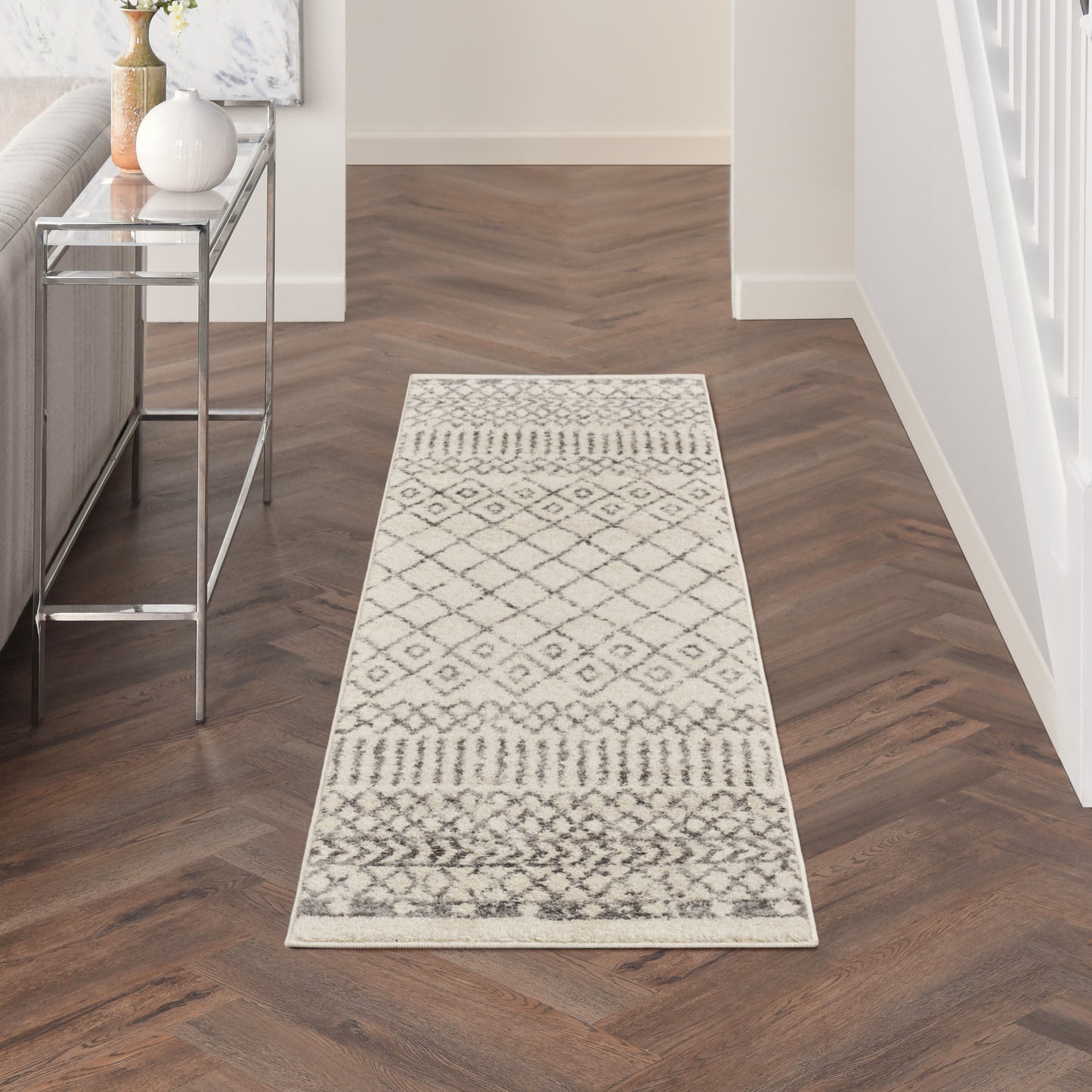 5' X 7' Gray Geometric Power Loom Area Rug