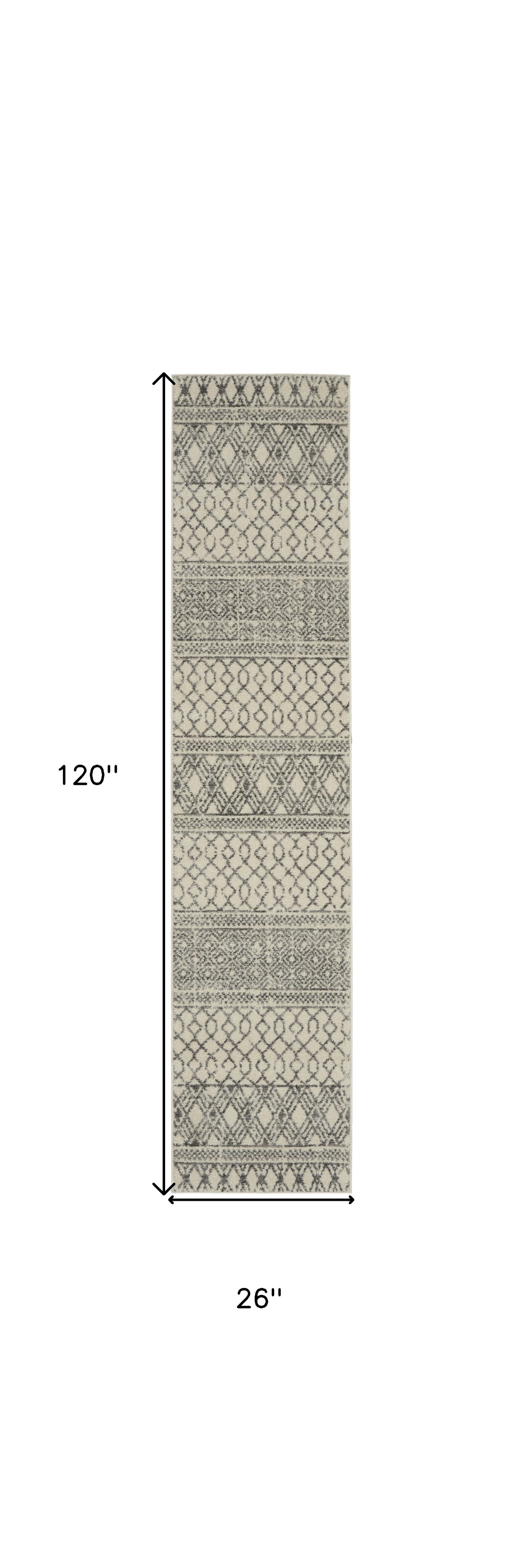 10' Gray Geometric Power Loom Runner Rug