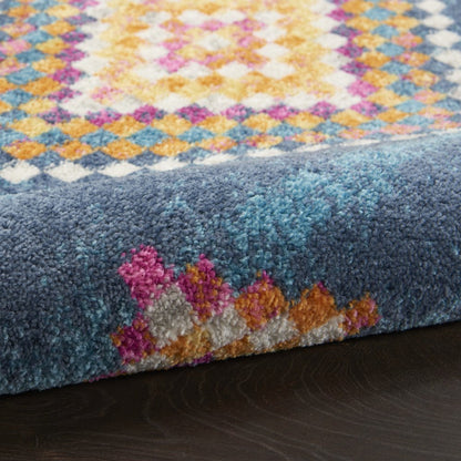 5' X 7' Navy Blue Yellow And Pink Southwestern Distressed Area Rug