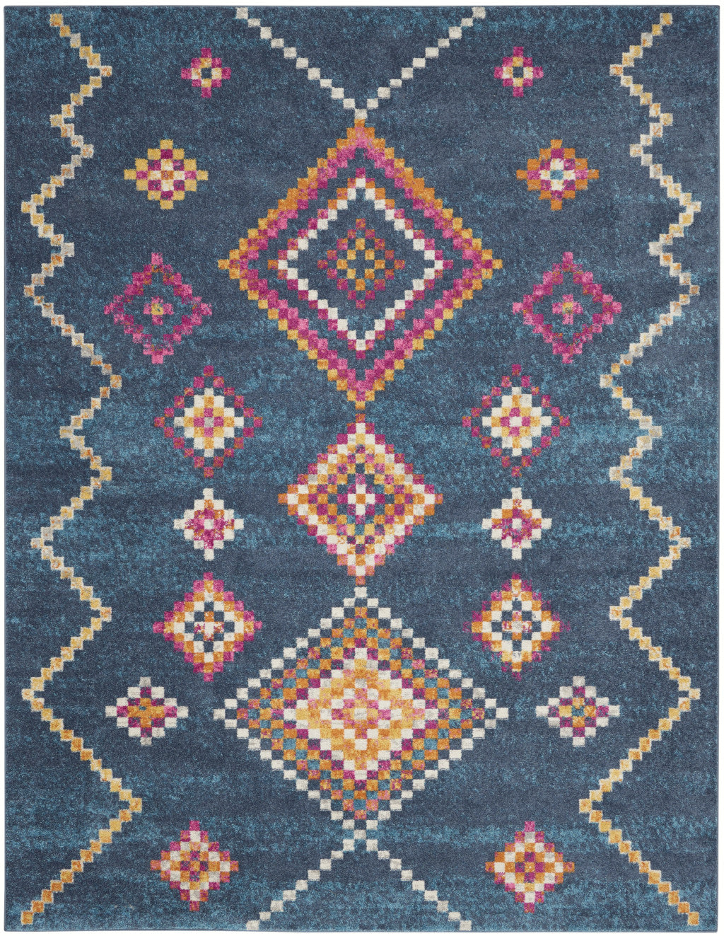 7' X 10' Navy Blue Southwestern Berber Area Rug