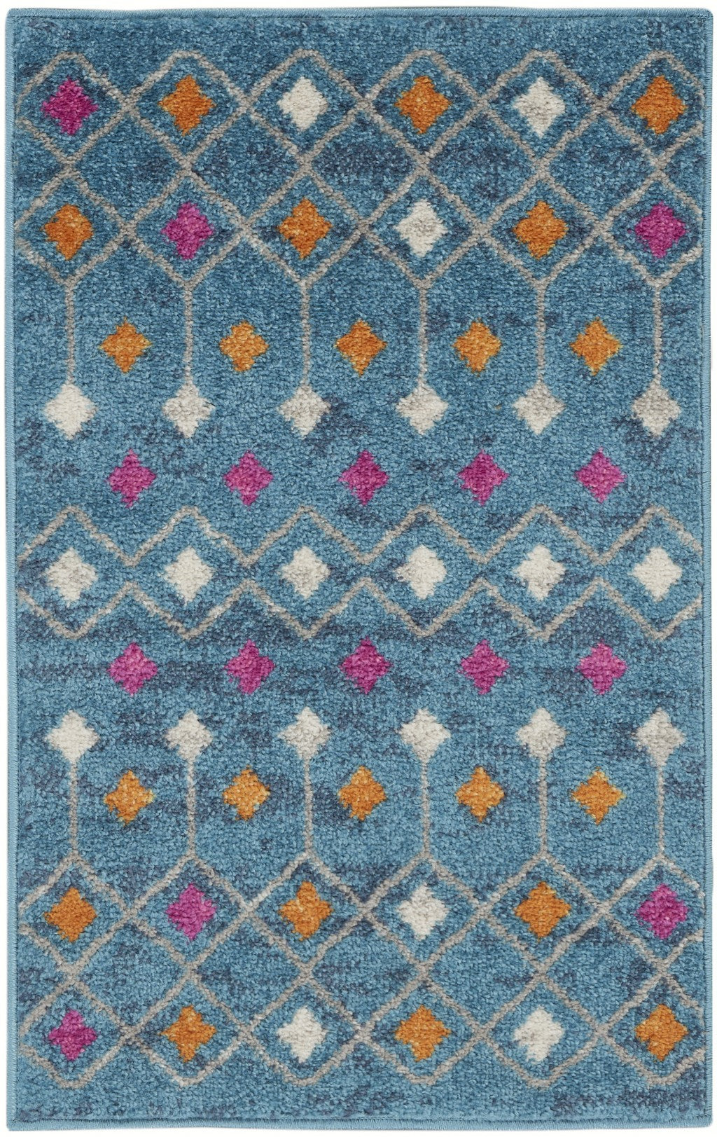 5' X 7' Blue And Orange Geometric Dhurrie Area Rug