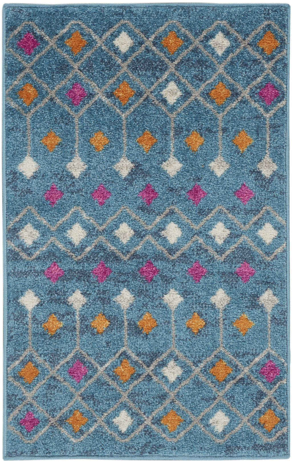 8' Blue And Orange Geometric Dhurrie Runner Rug