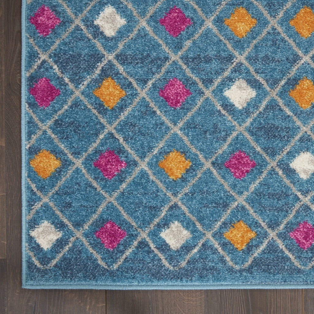 2' X 3' Blue And Orange Geometric Dhurrie Area Rug