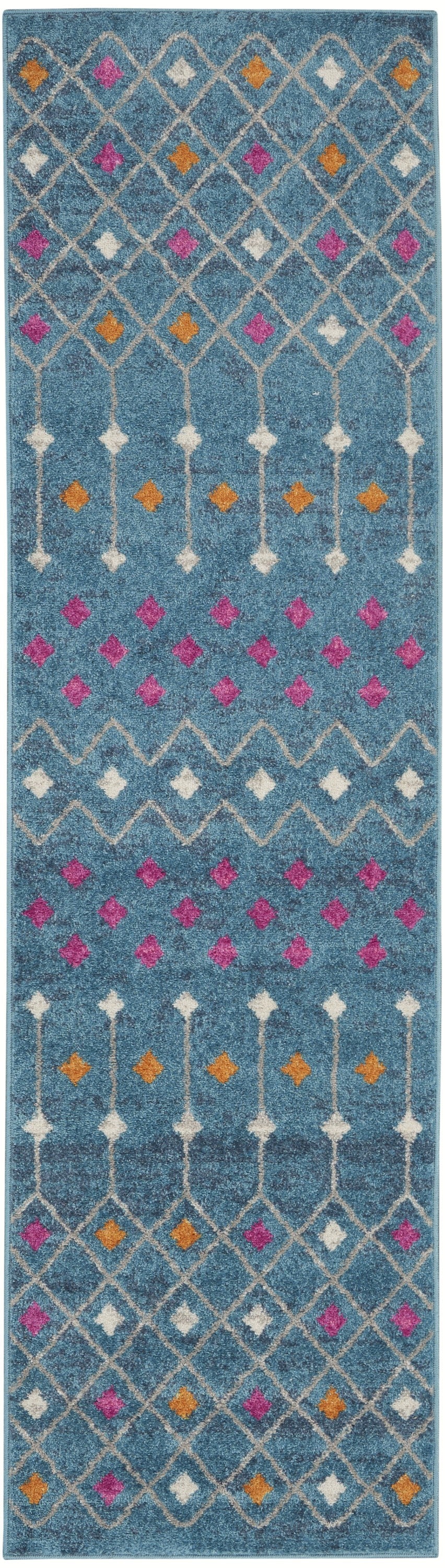 5' X 7' Blue And Orange Geometric Dhurrie Area Rug