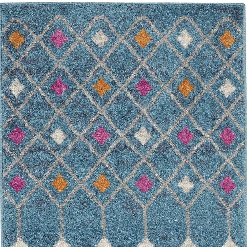 5' X 7' Blue And Orange Geometric Dhurrie Area Rug