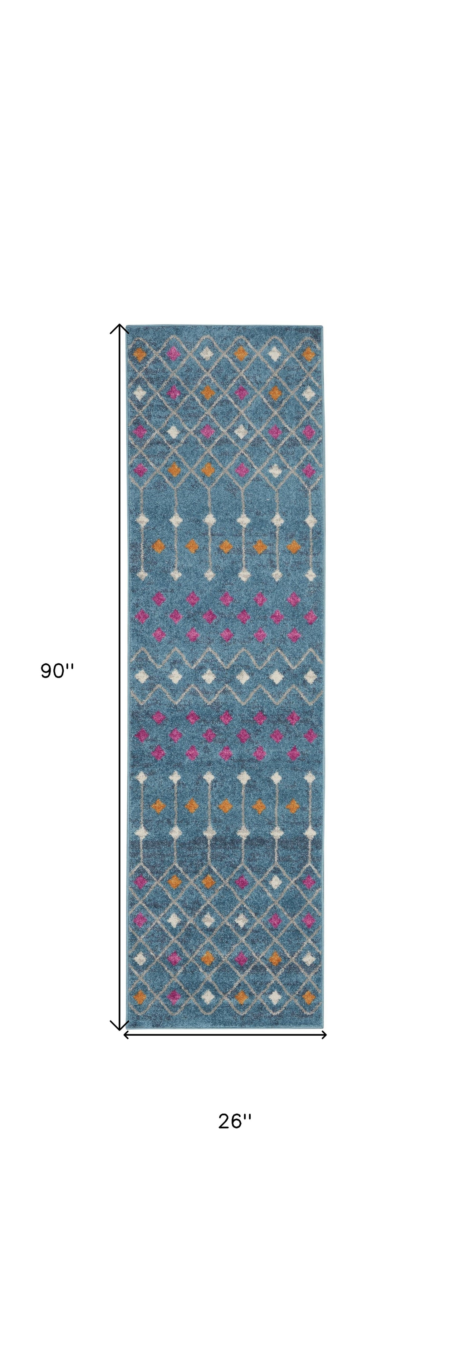 2' X 3' Blue And Orange Geometric Dhurrie Area Rug