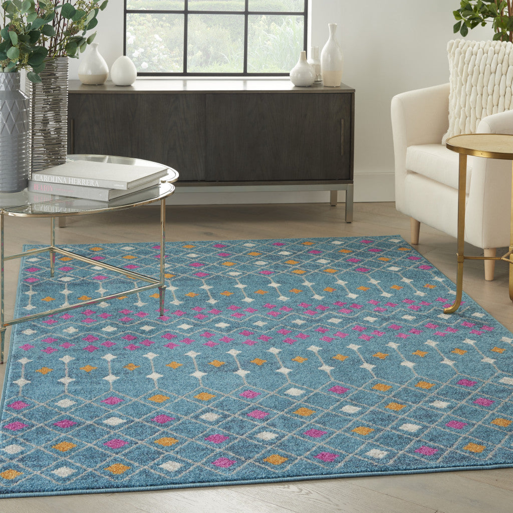 2' X 3' Blue And Orange Geometric Dhurrie Area Rug