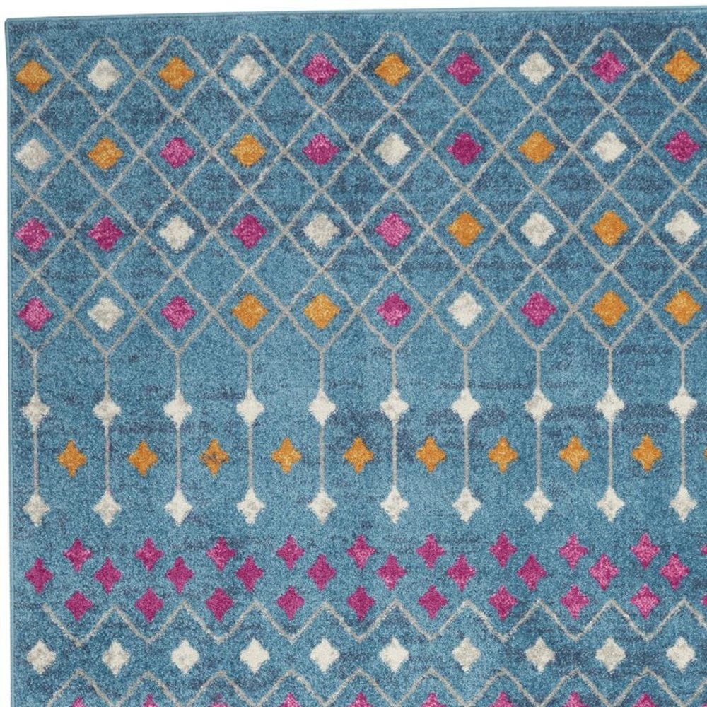 5' X 7' Blue And Orange Geometric Area Rug