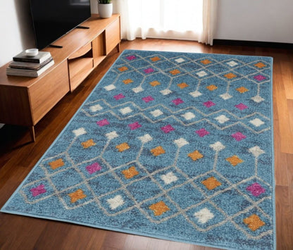 5' X 7' Blue And Orange Geometric Area Rug