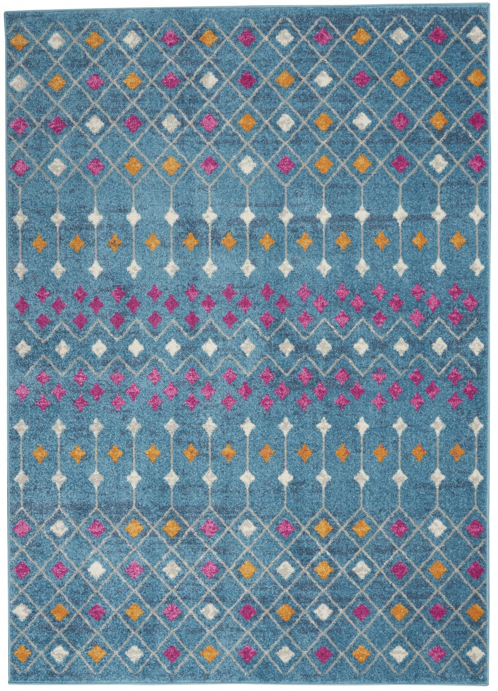 8' Blue And Orange Geometric Dhurrie Runner Rug