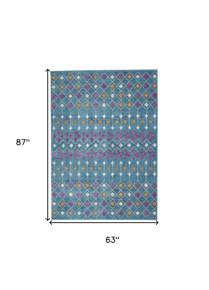 5' X 7' Blue And Orange Geometric Area Rug