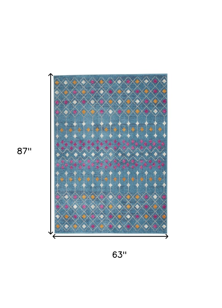 5' X 7' Blue And Orange Geometric Area Rug