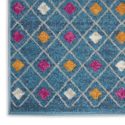 5' X 7' Blue And Orange Geometric Area Rug