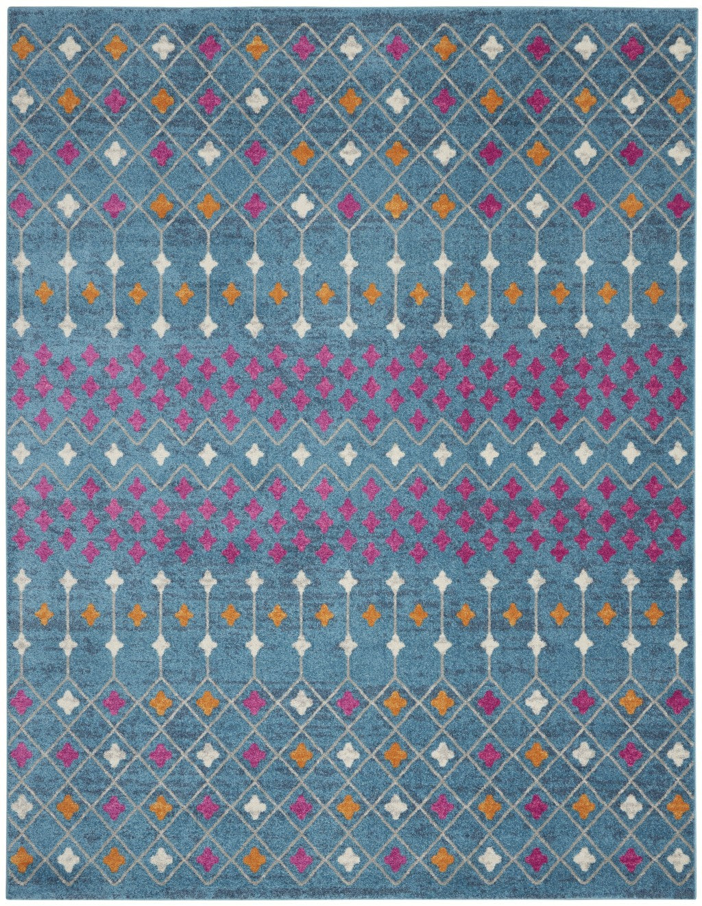 5' X 7' Blue And Orange Geometric Dhurrie Area Rug