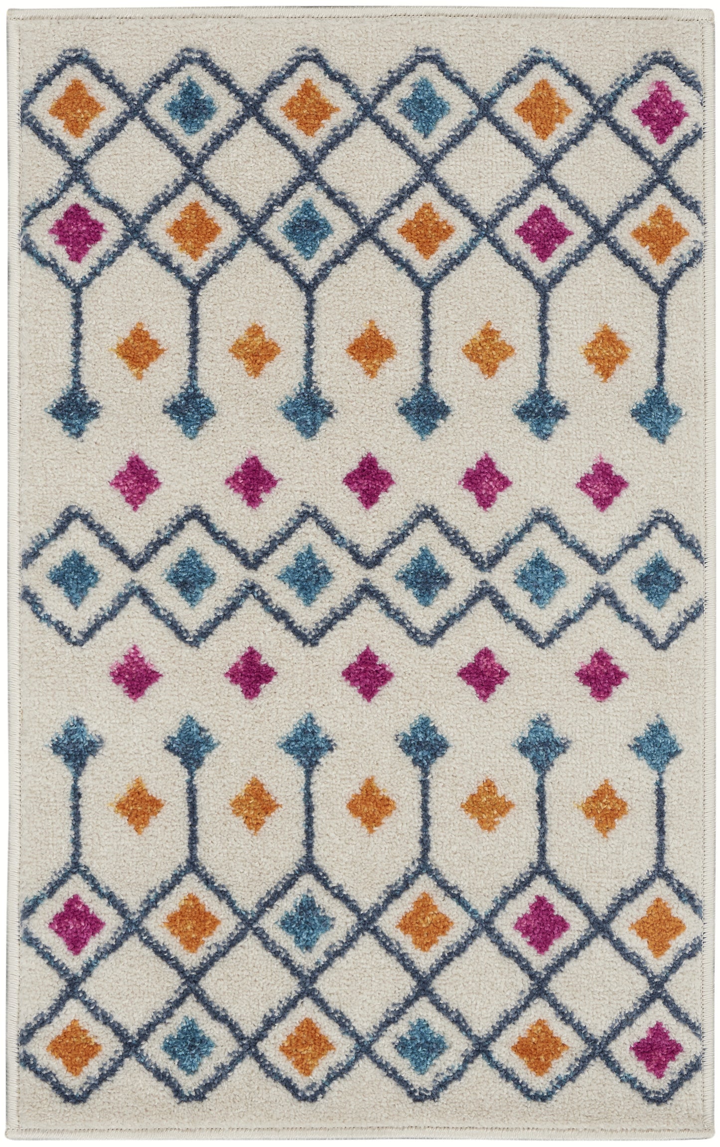 7' X 10' Blue And Ivory Geometric Dhurrie Area Rug