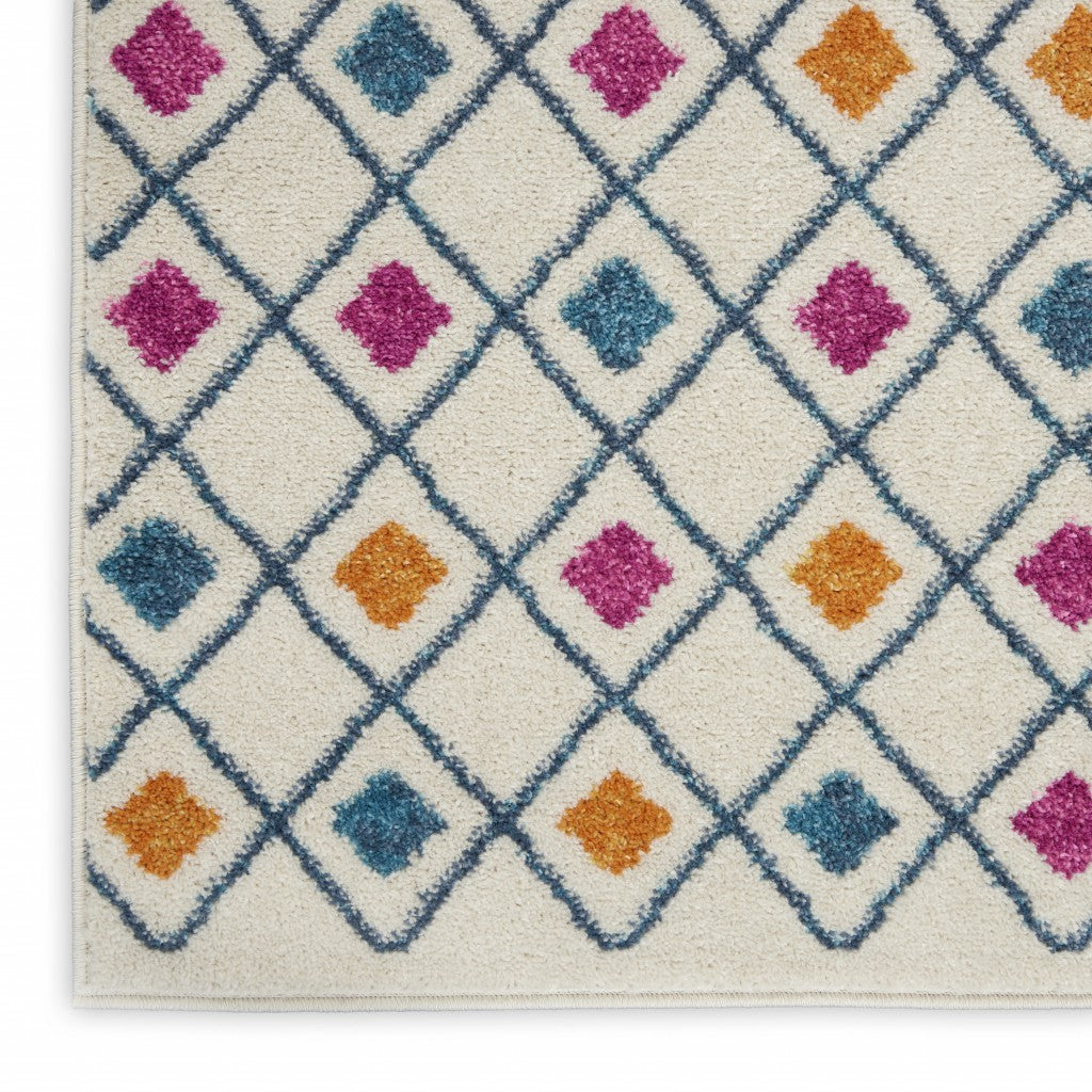 8' Blue And Ivory Geometric Dhurrie Runner Rug