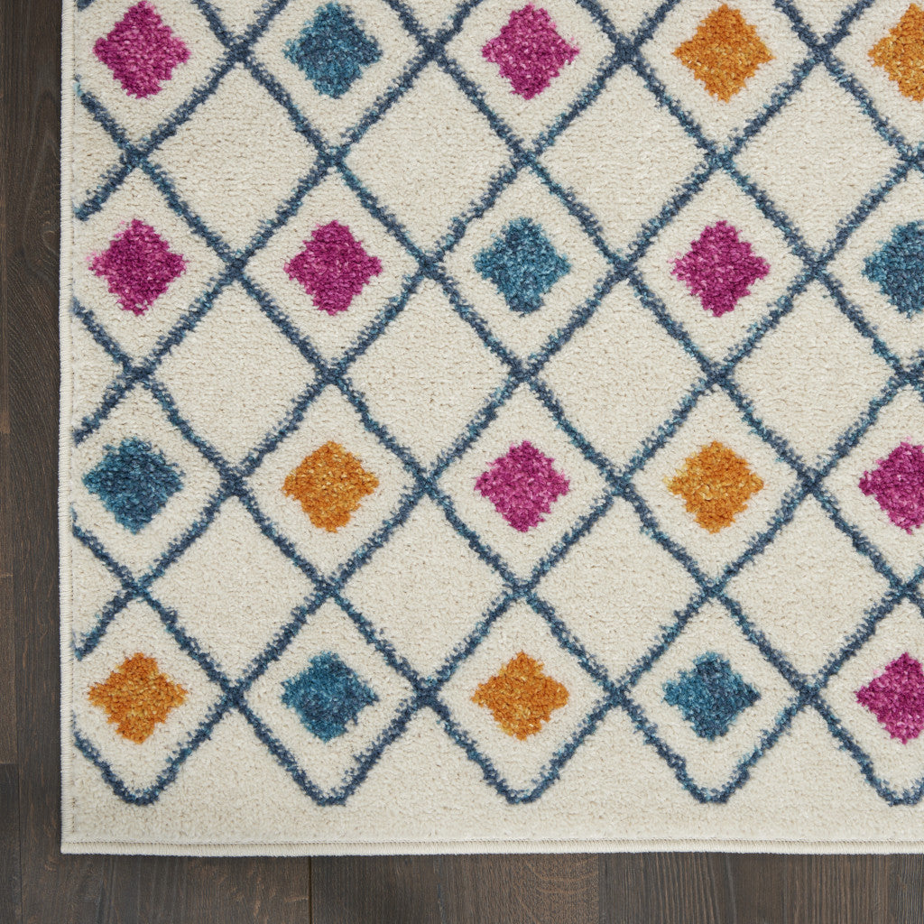 7' X 10' Blue And Ivory Geometric Dhurrie Area Rug