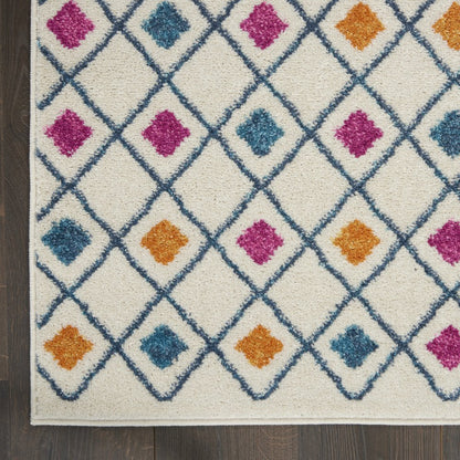 5' X 7' Ivory And Blue Geometric Area Rug