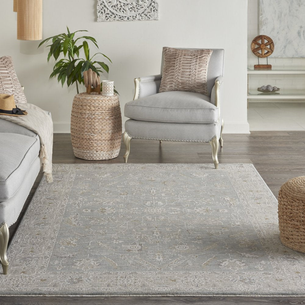 5' X 7' Ivory And Blue Geometric Area Rug