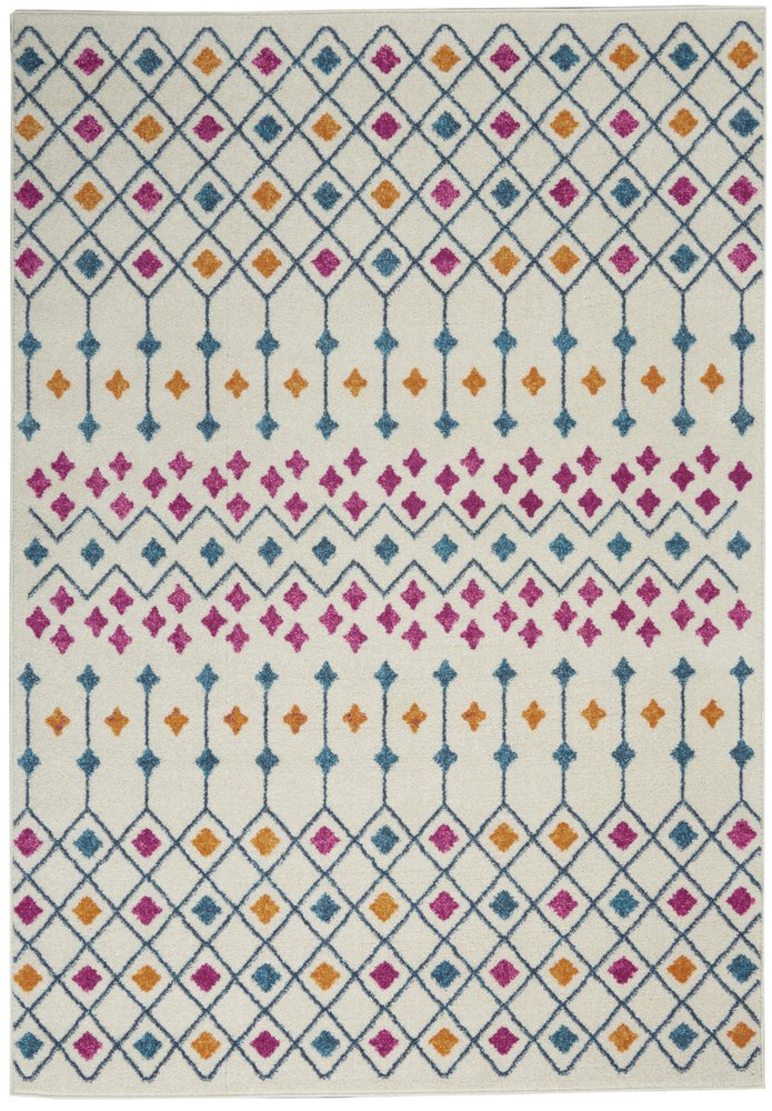 5' X 7' Ivory And Blue Geometric Area Rug