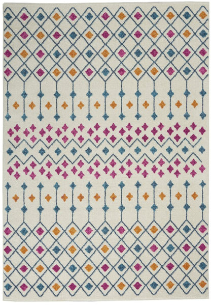 5' X 7' Ivory And Blue Geometric Area Rug