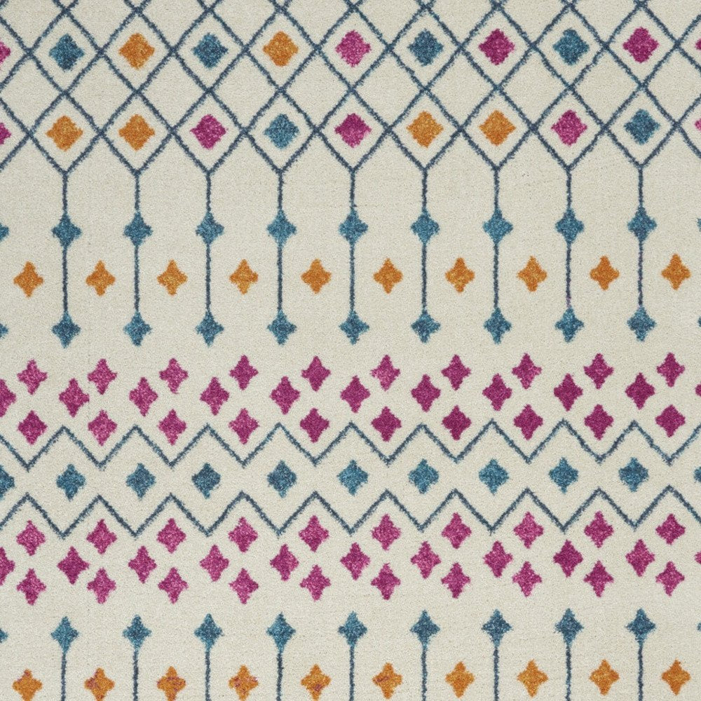 5' X 7' Ivory And Blue Geometric Area Rug