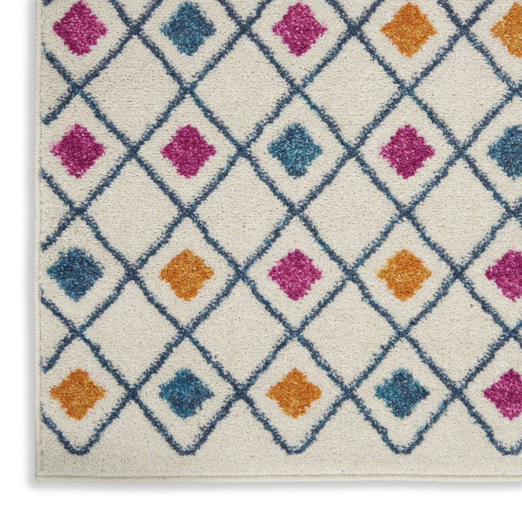 5' X 7' Ivory And Blue Geometric Area Rug