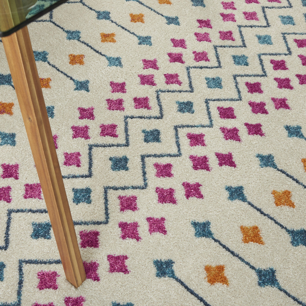 5' X 7' Ivory And Blue Geometric Area Rug