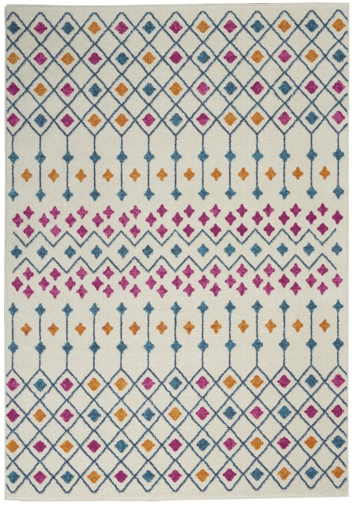 5' X 7' Ivory And Blue Geometric Area Rug