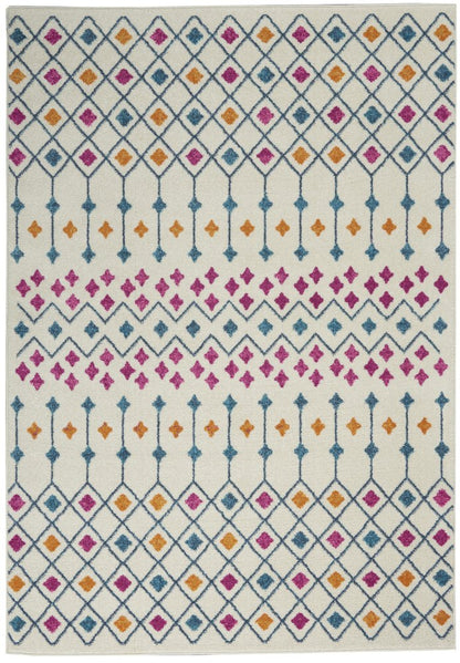 5' X 7' Ivory And Blue Geometric Area Rug