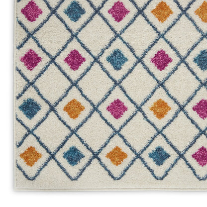5' X 7' Ivory And Blue Geometric Area Rug