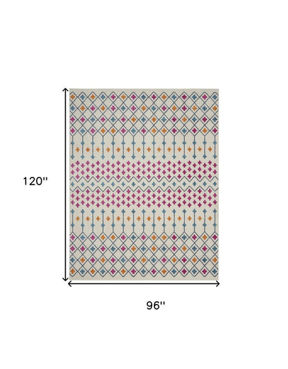 5' X 7' Ivory And Blue Geometric Area Rug