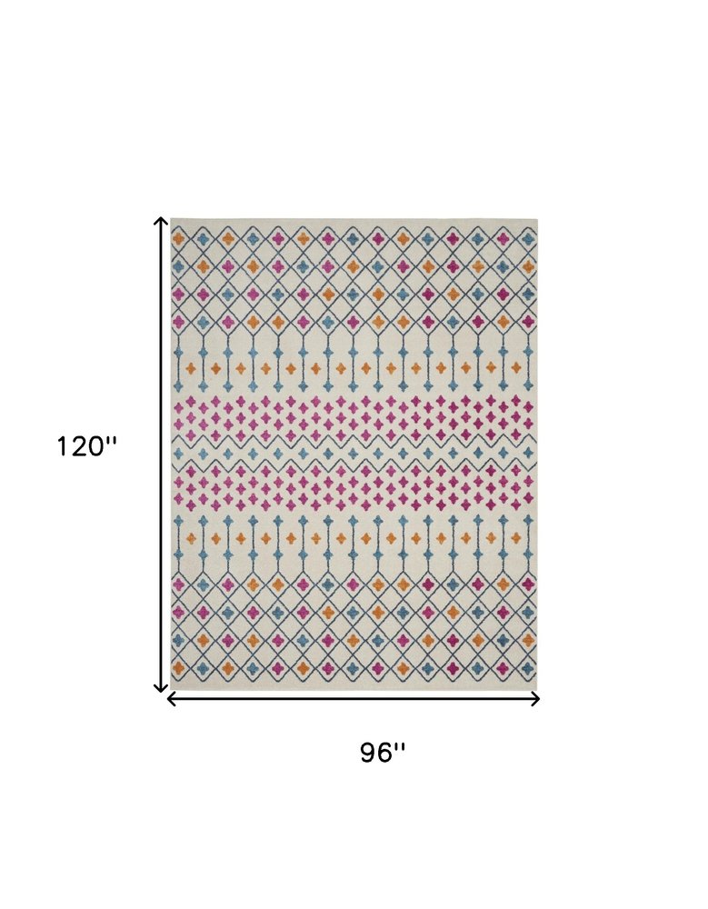 5' X 7' Ivory And Blue Geometric Area Rug