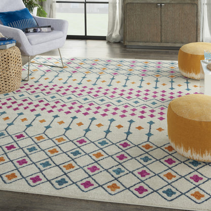 5' X 7' Ivory And Blue Geometric Area Rug