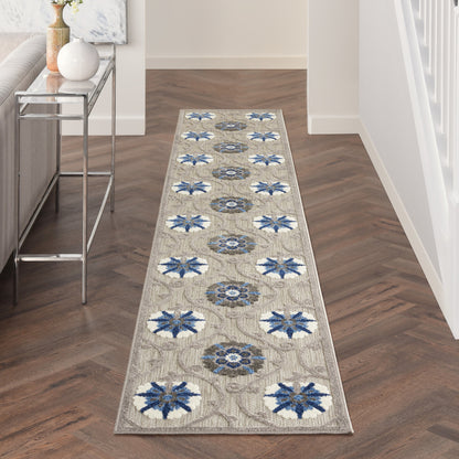 5' X 7' Ivory And Blue Geometric Area Rug