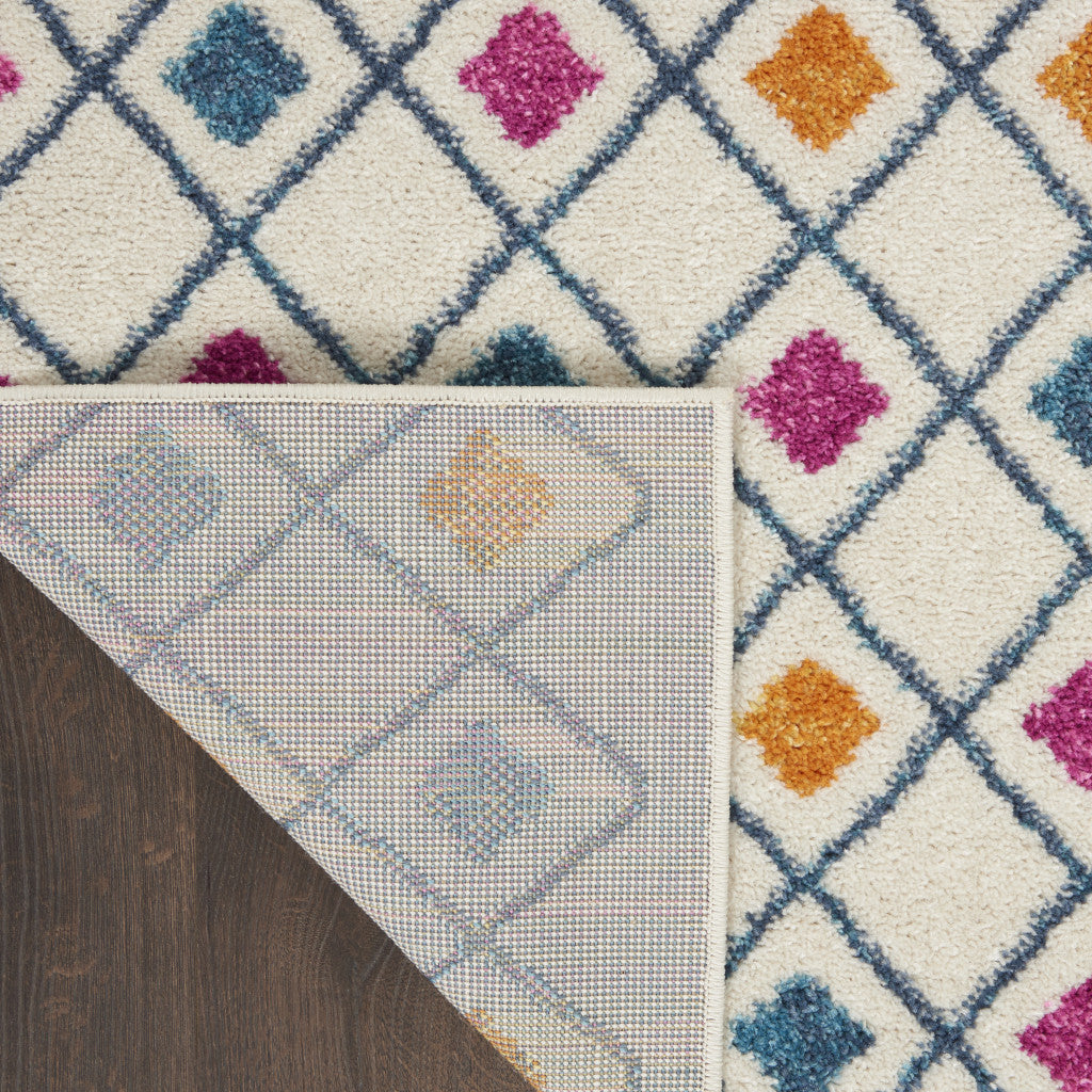 5' X 7' Ivory And Blue Geometric Area Rug