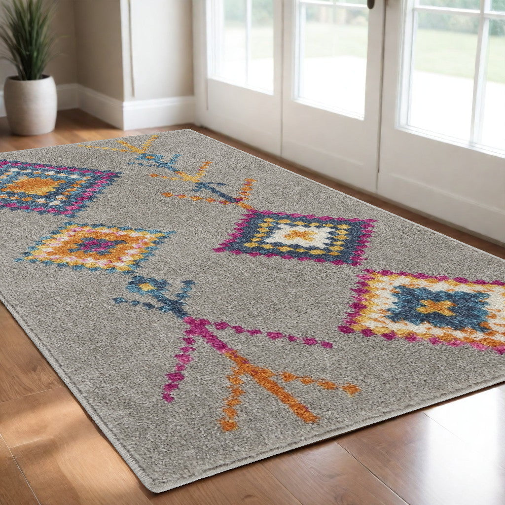 4' X 6' Gray Geometric Berber Area Rug