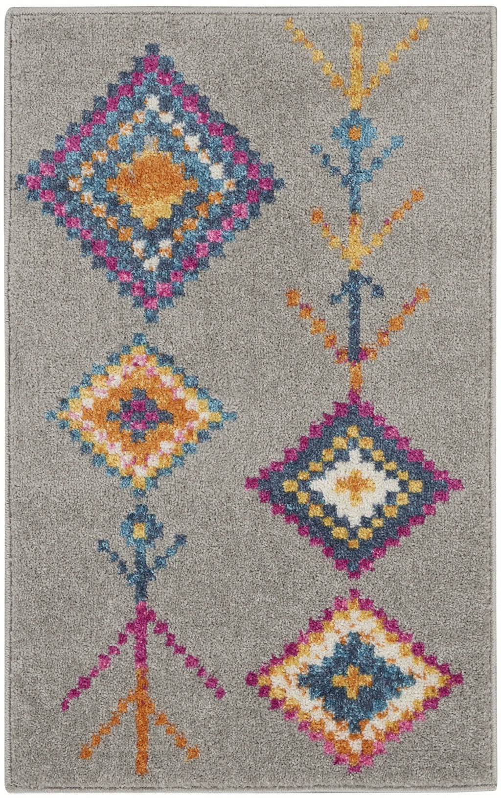 8' Gray Geometric Berber Runner Rug