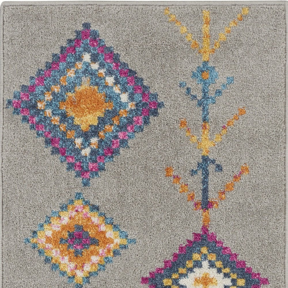 5' X 7' Gray Blue And Orange Tribal Area Rug