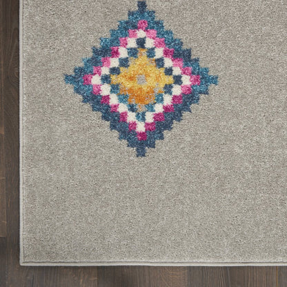 5' X 7' Gray Blue And Orange Tribal Area Rug