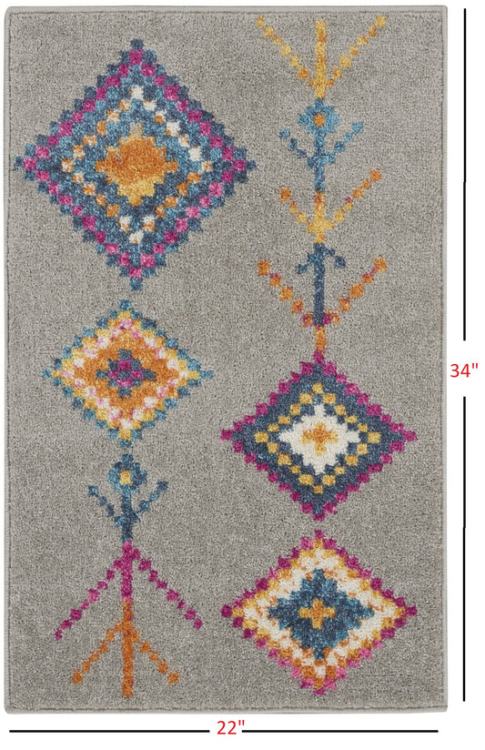 8' Gray Geometric Berber Runner Rug