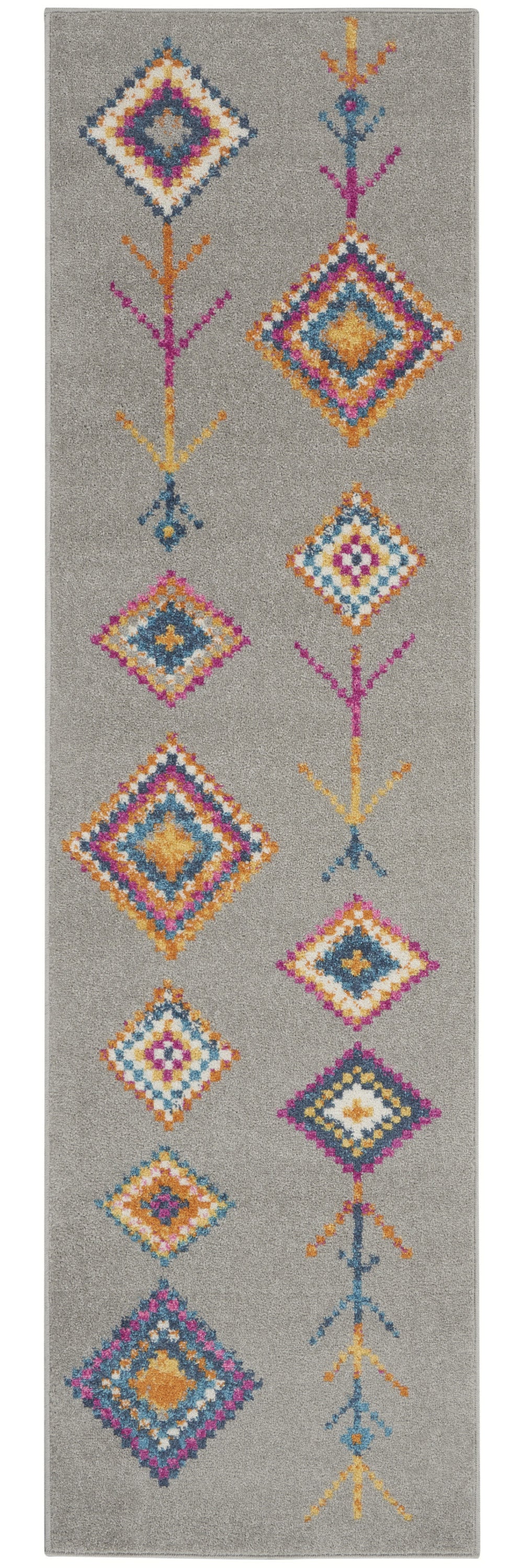 8' Gray Geometric Berber Runner Rug