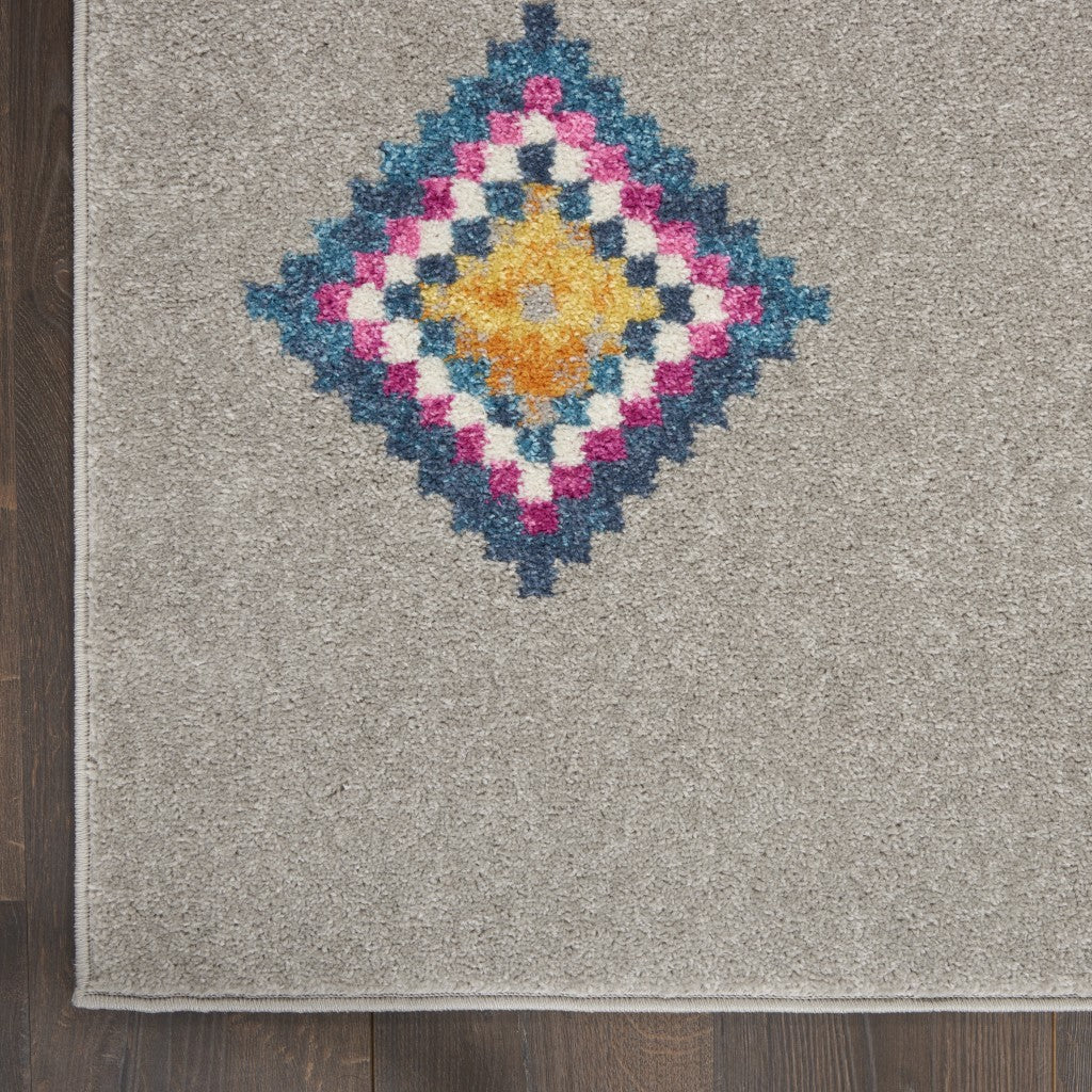 8' Gray Geometric Berber Runner Rug