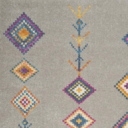 5' X 7' Gray Blue And Orange Tribal Area Rug