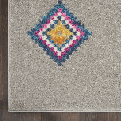 5' X 7' Gray Blue And Orange Tribal Area Rug