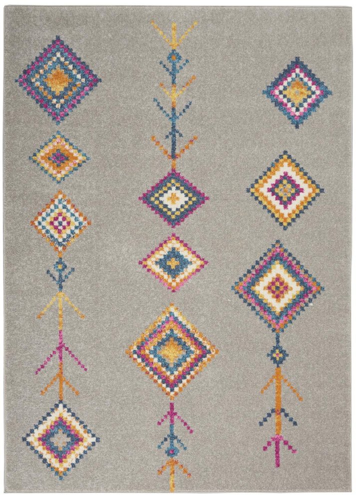5' X 7' Gray Blue And Orange Tribal Area Rug